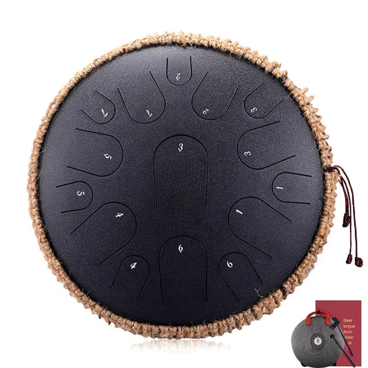 14 Inch 15 Tone Drum Steel Tongue Drum with Handbag Drumsticks Percussion Psychotherapy Meditation Instrument Gift for Beginner