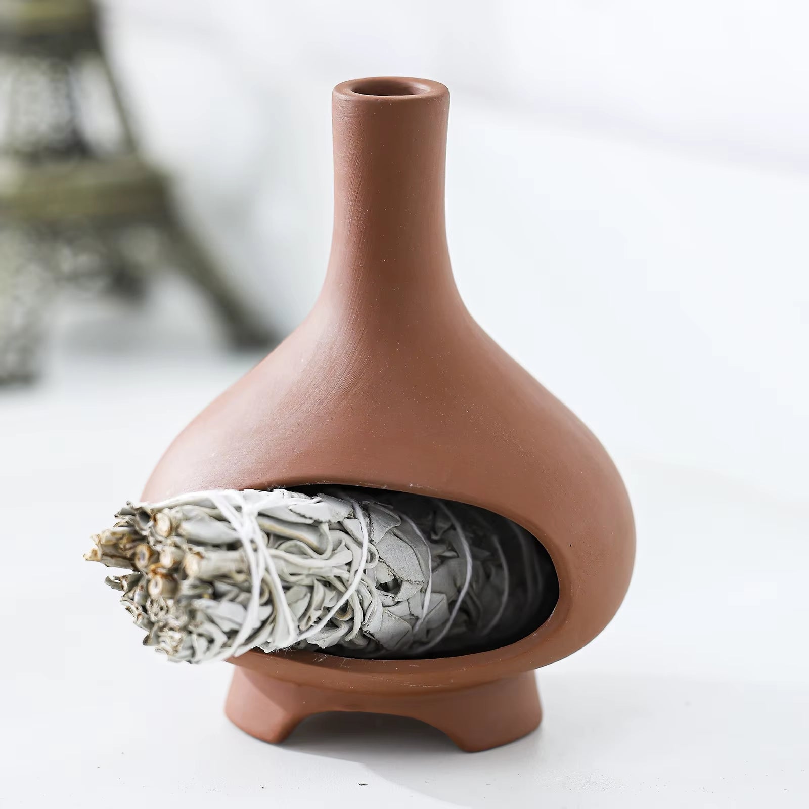 Ceramic Palo Santo Holder Ornament Sage Burner Incense Holder for Desk Office Fountain Yoga Meditation Living Room Home Decor