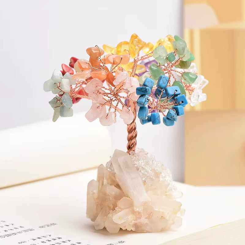 1PC Natural Stone Amethyst Rose Quartz Tree of Life Rock Mineral Geomancy Reiki Healing Home Decor DIY Crafts Gift Decoration