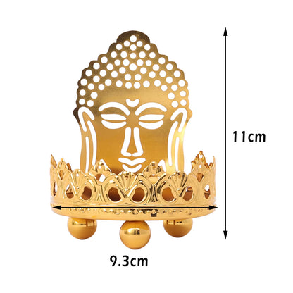 Retro Hollow Carved Tealight Candle Holder Buddha Ghee Lamp Holder Light Desktop Decoration Ornaments Buddhist Supplies Gift