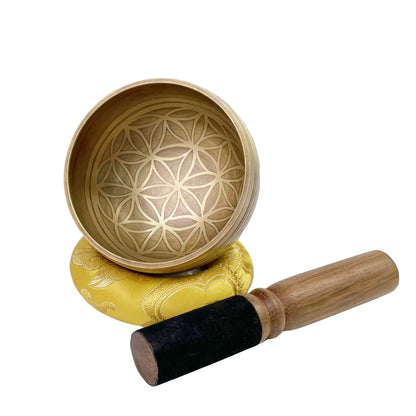 Tibetan Singing Bowl Set Flower of Life Unique Gift Helpful for Meditation Yoga Stress Relief Prayer and Mindfulness