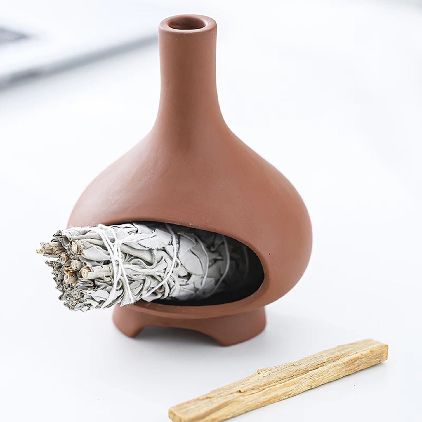 Ceramic Palo Santo Holder Ornament Sage Burner Incense Holder for Desk Office Fountain Yoga Meditation Living Room Home Decor