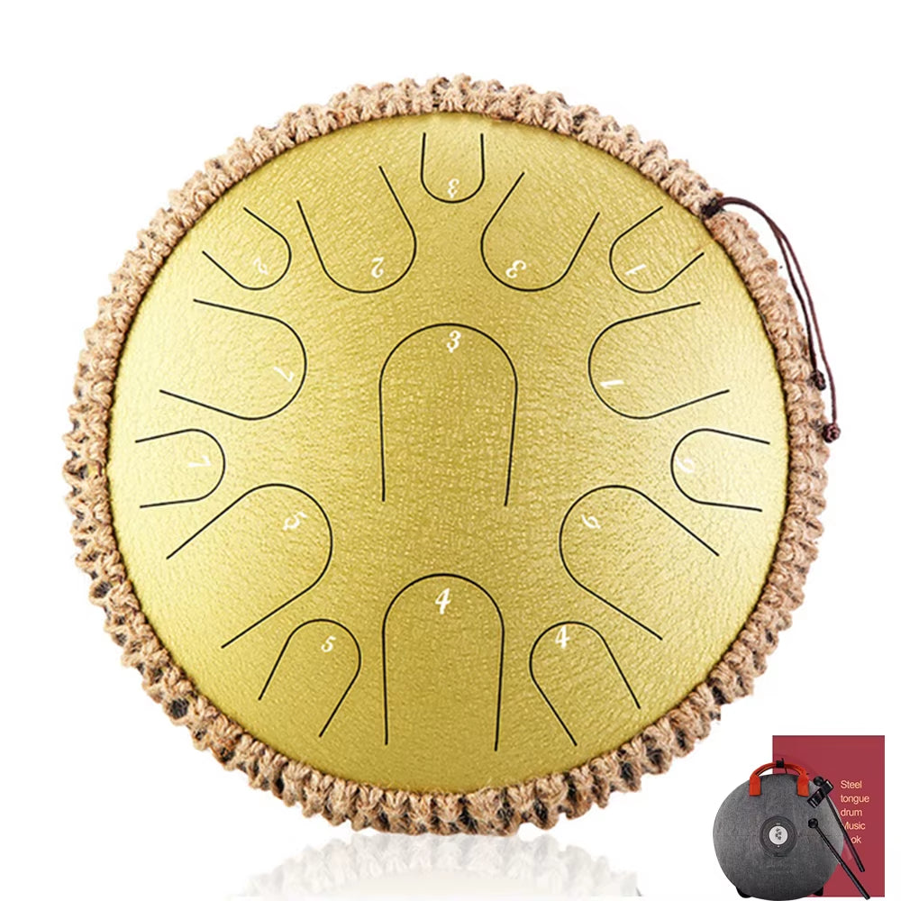 14 Inch 15 Tone Drum Steel Tongue Drum with Handbag Drumsticks Percussion Psychotherapy Meditation Instrument Gift for Beginner