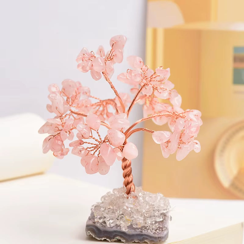 1PC Natural Stone Amethyst Rose Quartz Tree of Life Rock Mineral Geomancy Reiki Healing Home Decor DIY Crafts Gift Decoration