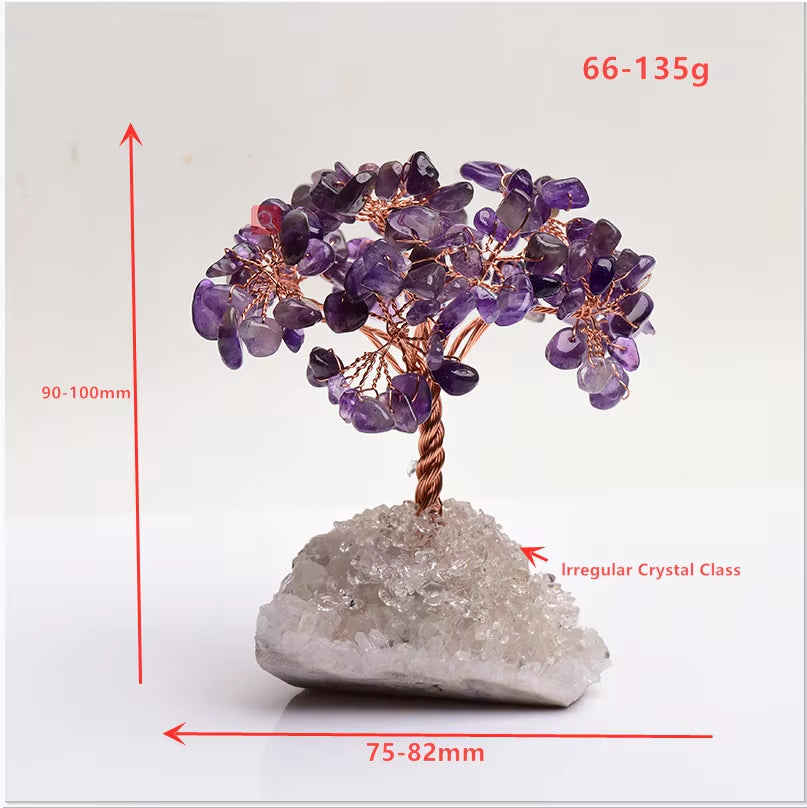 1PC Natural Stone Amethyst Rose Quartz Tree of Life Rock Mineral Geomancy Reiki Healing Home Decor DIY Crafts Gift Decoration