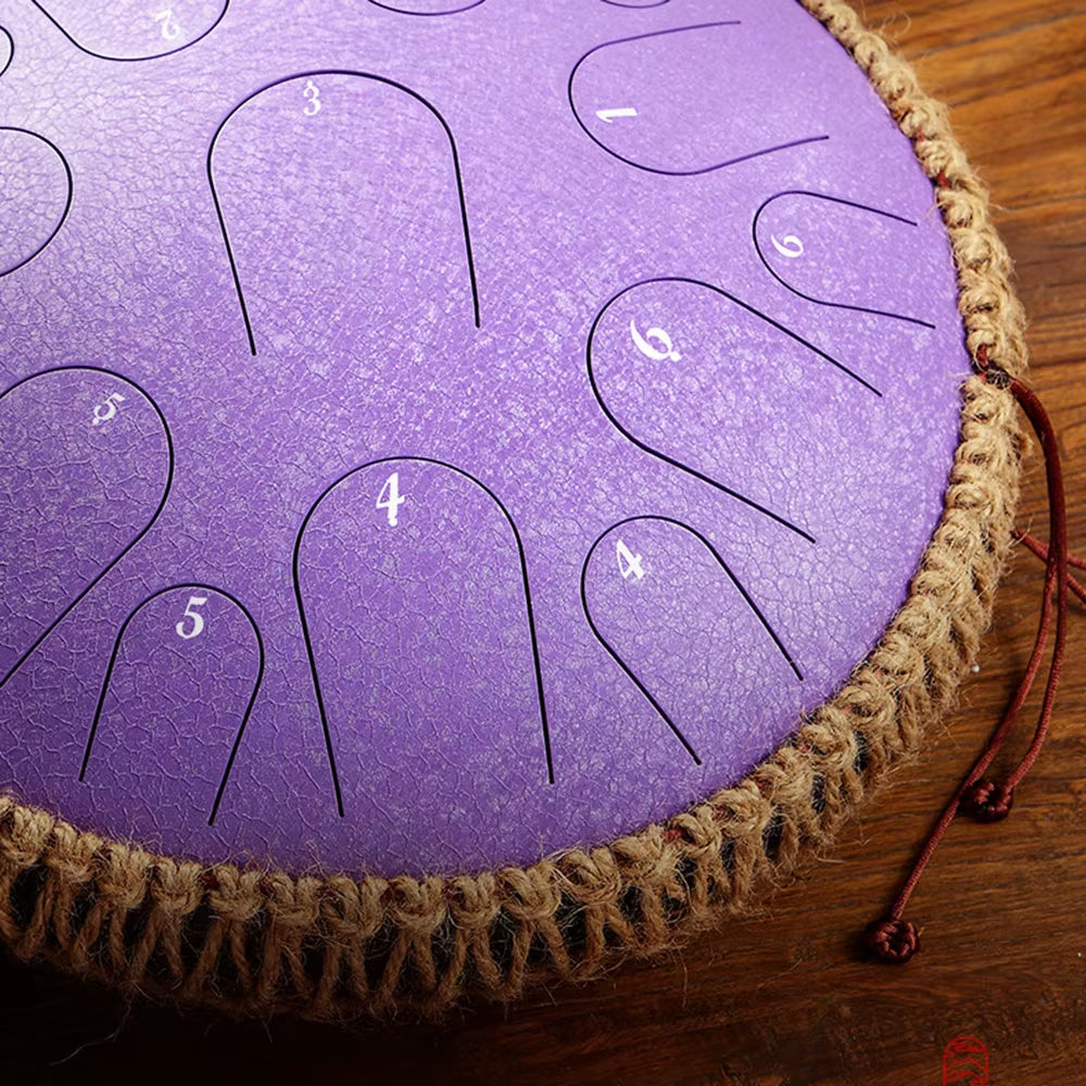 14 Inch 15 Tone Drum Steel Tongue Drum with Handbag Drumsticks Percussion Psychotherapy Meditation Instrument Gift for Beginner