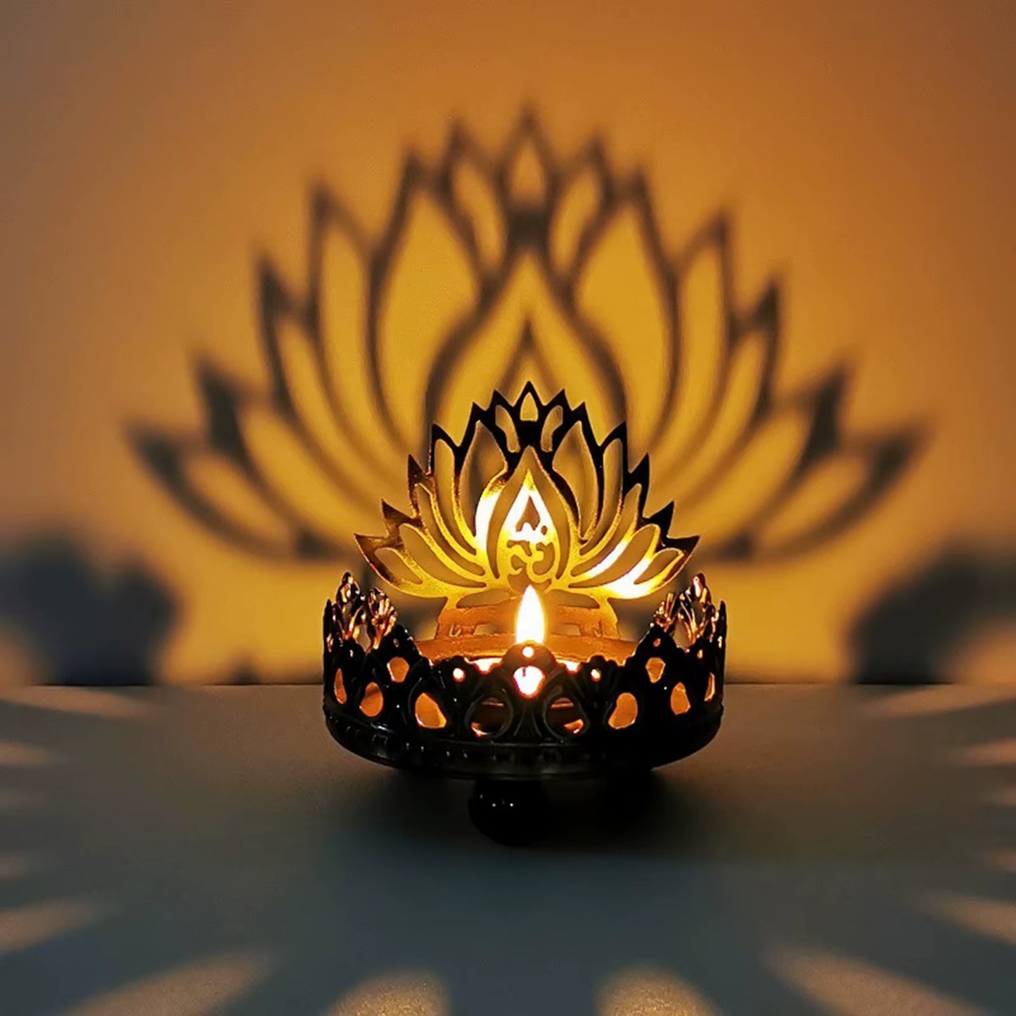 Retro Hollow Carved Tealight Candle Holder Buddha Ghee Lamp Holder Light Desktop Decoration Ornaments Buddhist Supplies Gift