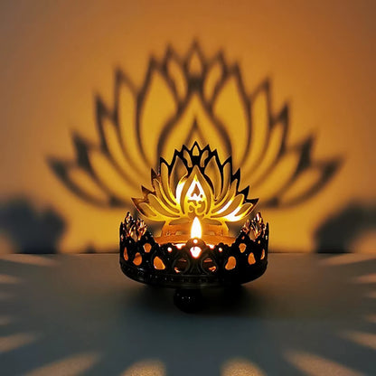 Retro Hollow Carved Tealight Candle Holder Buddha Ghee Lamp Holder Light Desktop Decoration Ornaments Buddhist Supplies Gift