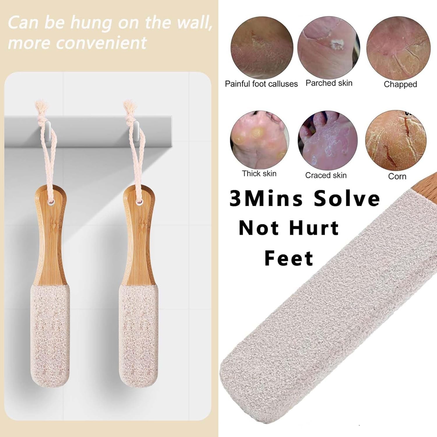 2 Pcs Pumice Stone for Feet, Double Sided Pumice Stone Feet Hard Skin Remover, Foot Files Scrubber Hard Skin Remover, Foot Grater for Foot Cracked Heels, Dead Skin, Hard Skin (White)