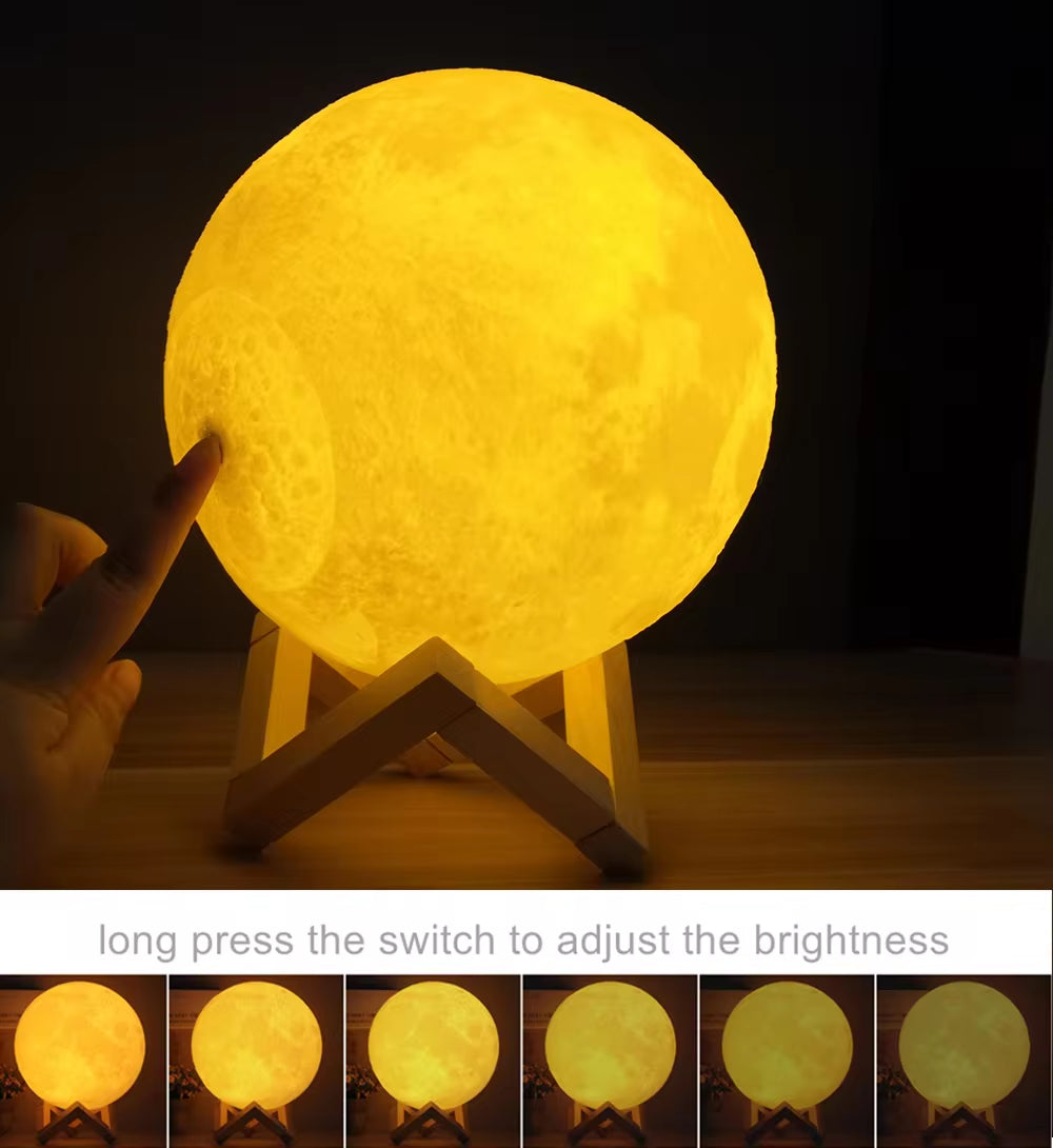 Moon Lamp Night Light 3D Print Moonlight Timeable LED Dimmable Rechargeable Bedside Table Desk Lamp Dropship