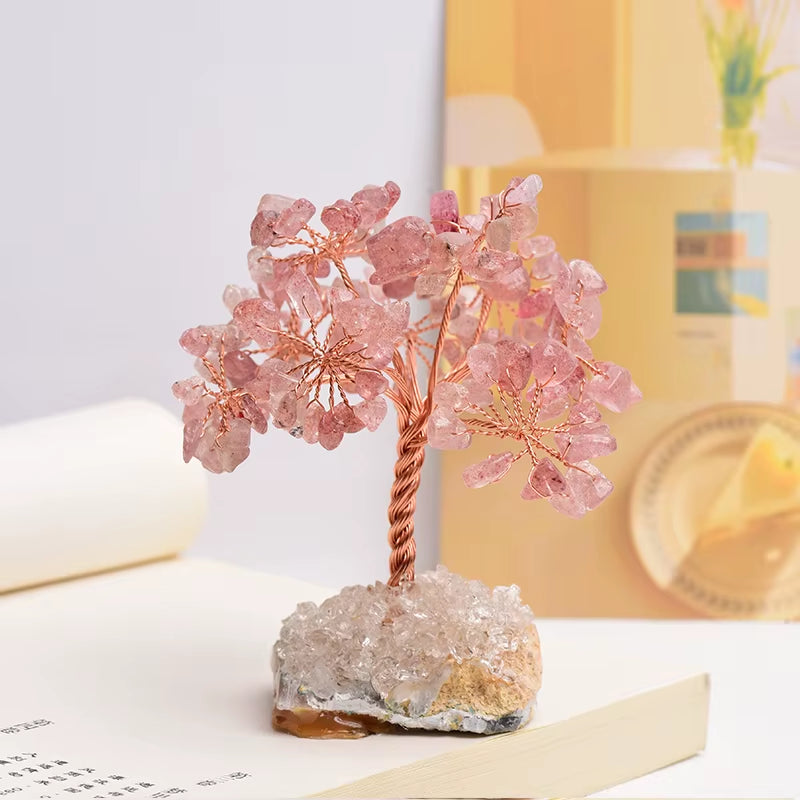 1PC Natural Stone Amethyst Rose Quartz Tree of Life Rock Mineral Geomancy Reiki Healing Home Decor DIY Crafts Gift Decoration